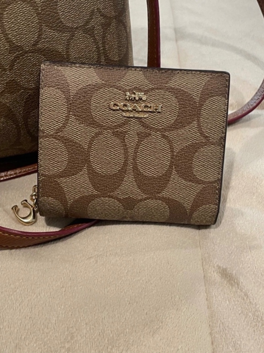 Coach Brown Leather Canvas Crossbody Bag Matching Wallet Signature Print Unisex - Picture 9 of 15